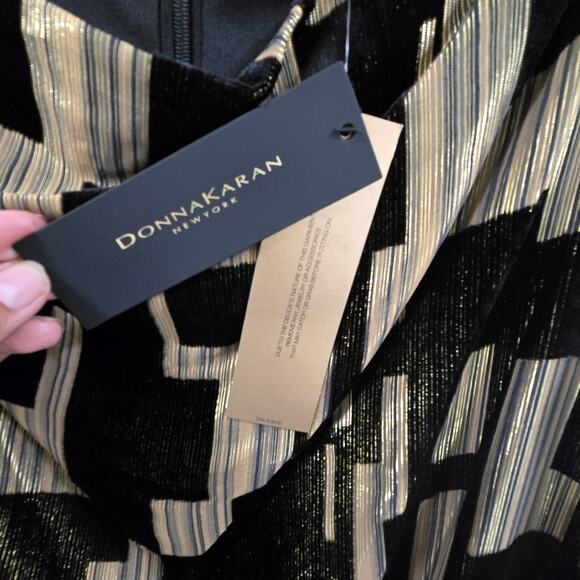 Donna Karan Velvet Burnout Sheath Dress 24W Black Gold Elegant Party Cocktail - Picture 11 of 14